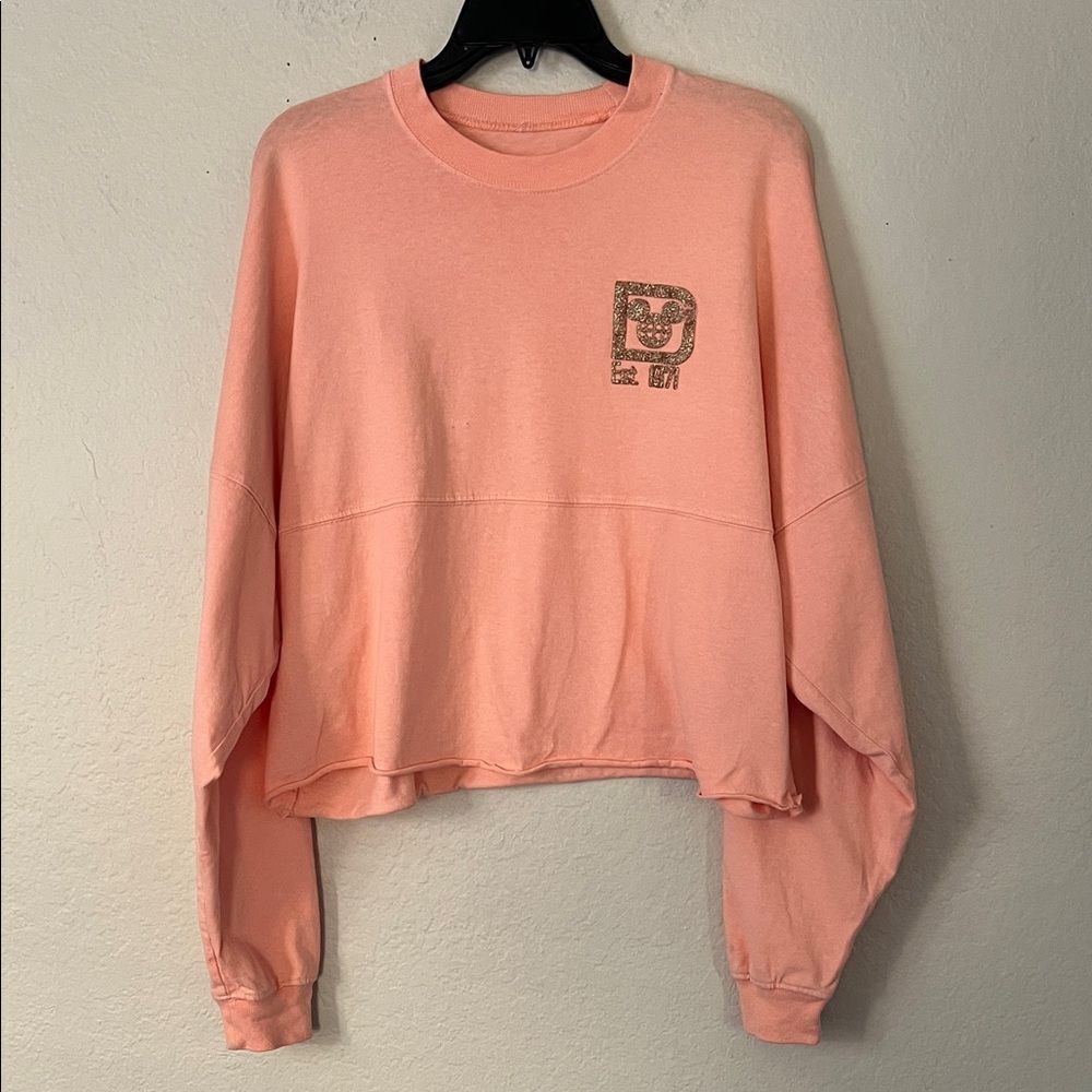 Walt Disney World Peach Cropped Spirit Jersey Glittery Rose Gold in Size M